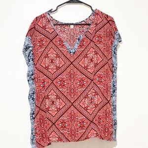 Cato red and blue bohemian v-neck flowy blouse